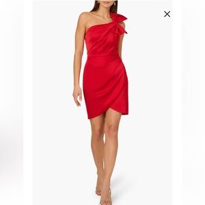 Adrianna Papell Bow One-Shoulder Satin Cocktail Minidress